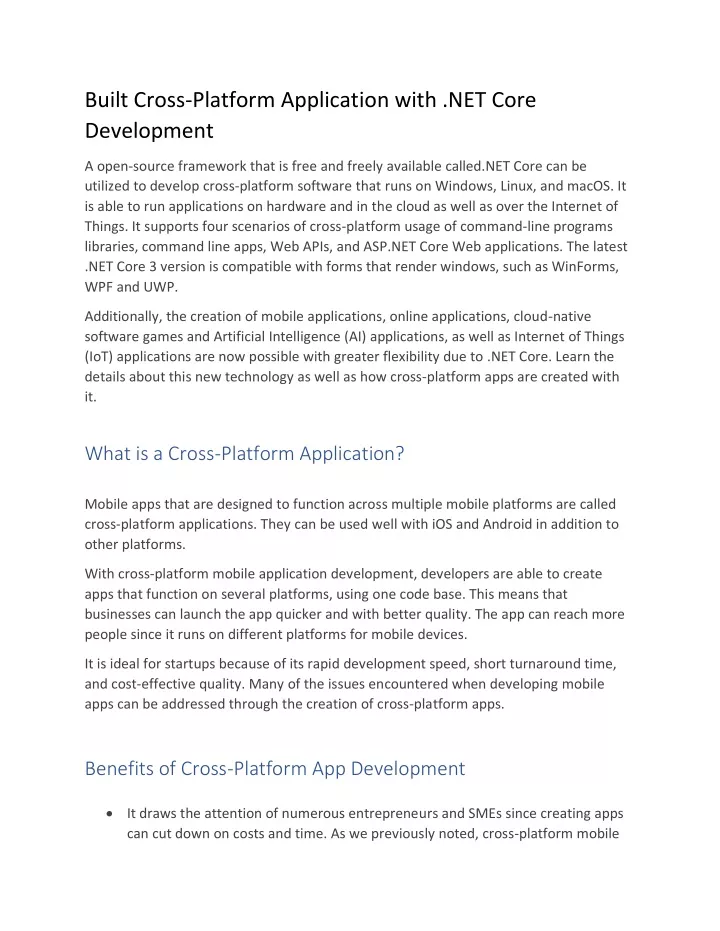 built cross platform application with net core