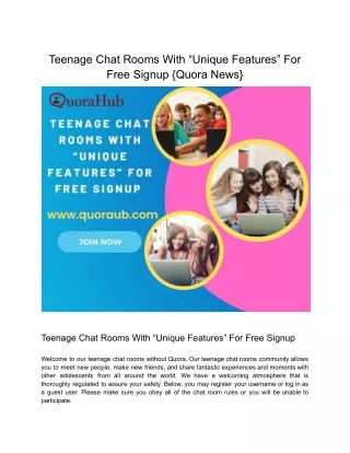Teenage Chat Rooms With “Unique Features” For Free Signup{Quora News}