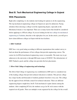 best b tech mechanical engineering college