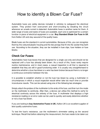 Kafton UK - How to identify a Blown Car Fuse_