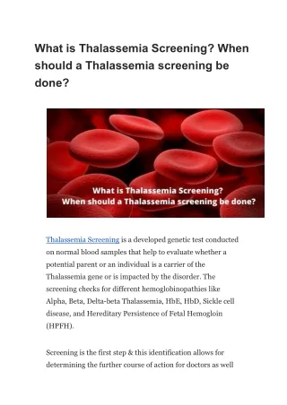 What is Thalassemia Screening? When should a Thalassemia screening be done?