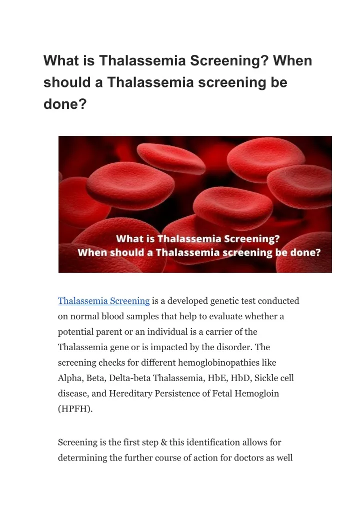 what is thalassemia screening when should