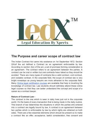 The Purpose and career scope of contract law