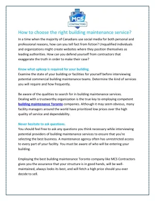 How to choose the right building maintenance service?