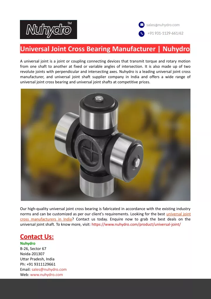 universal joint cross bearing manufacturer nuhydro