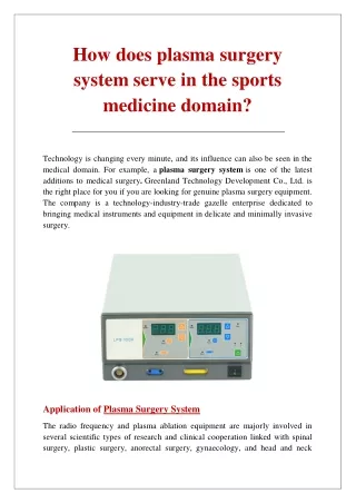 How does plasma surgery system serve in the sports medicine domain?