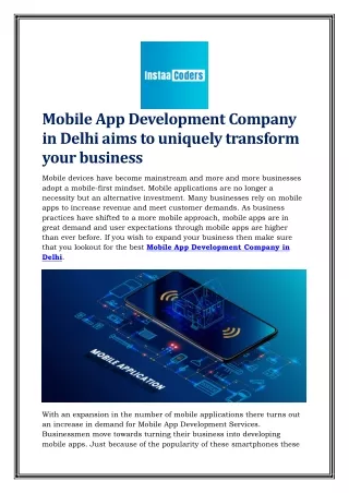 Mobile App Development Company in Delhi aims to uniquely transform your business