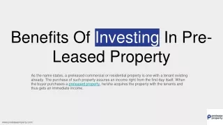 Benefits Of Investing In Pre-Leased Property