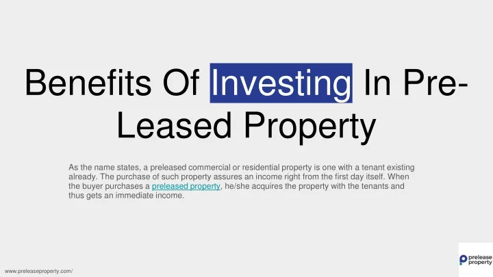 benefits of investing in pre leased property