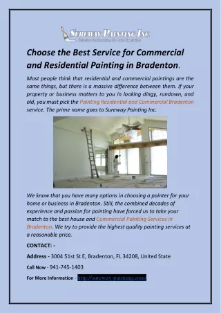 Choose the Best Service for Commercial and Residential Painting in Bradenton