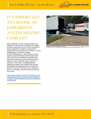 NOT A HOBBY MOVING - IT’S IMPORTANT TO CHOOSE AN EXPERIENCE AUSTIN MOVING COMPANY