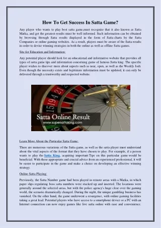 How To Get Success In Satta Game