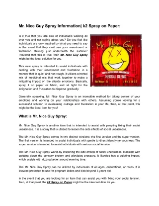 Mr. Nice Guy Spray Information|k2 Spray on Paper