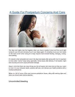 A Guide For Postpartum Concerns And Care