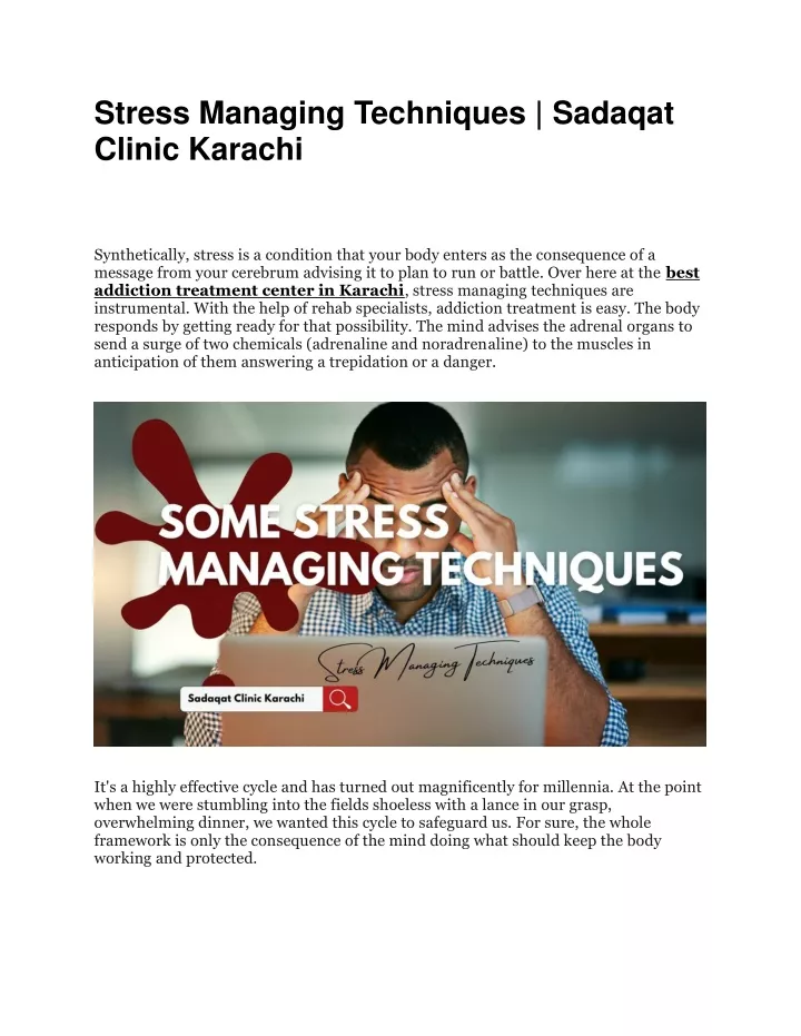 stress managing techniques sadaqat clinic karachi