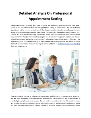 Detailed Analysis On Professional Appointment Setting