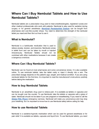 Where Can I Buy Nembutal Tablets and How to Use Nembutal Tablets
