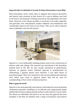 Gyprock Sales In Adelaide Is Crucial To Home Renovation. Learn Why!