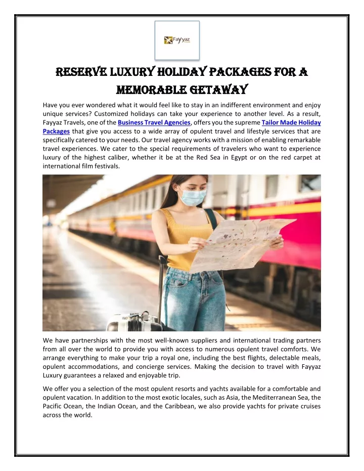 reserve luxury holiday packages for a reserve