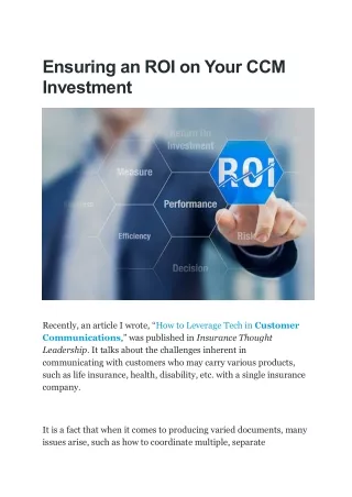 Ensuring an ROI on Your CCM Investment