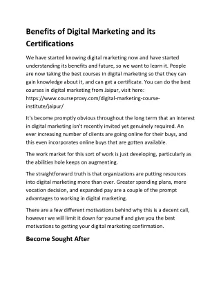Benefits of Digital Marketing and its Certifications