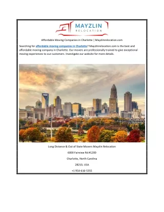 Affordable Moving Companies in Charlotte | Mayzlinrelocation.com