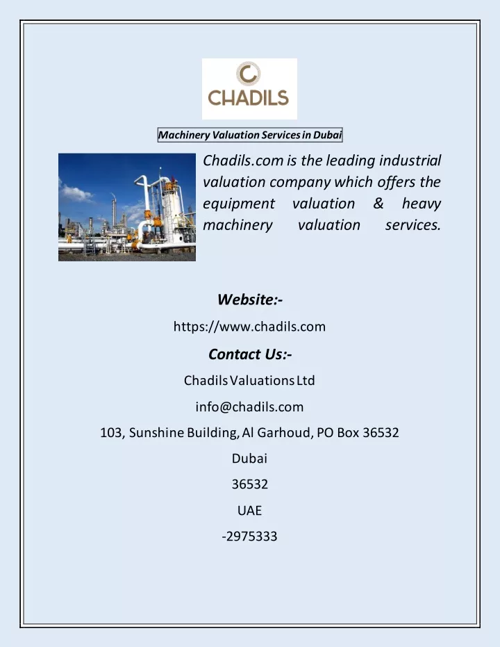 machinery valuation services in dubai