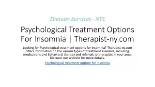 Psychological Treatment Options For Insomnia | Therapist-ny.com