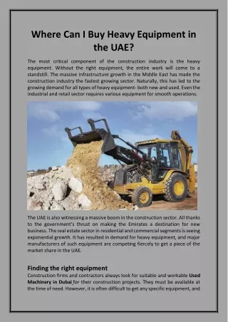 Where Can I Buy Heavy Equipment in the UAE