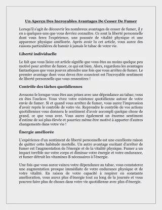 Un Aperçu Des Incroyables Avantages De Cesser De Fumer