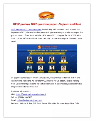 UPSC prelims 2022 question paper - Vajiram and Ravi