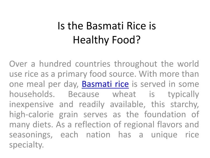 is the basmati rice is healthy food