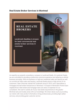 Real Estate Broker Services in Montreal