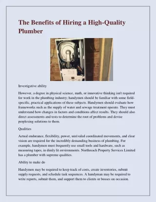the benefits of hiring a high quality plumber