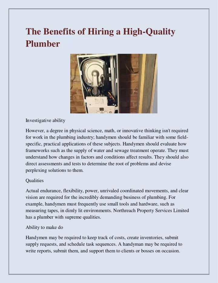 the benefits of hiring a high quality plumber