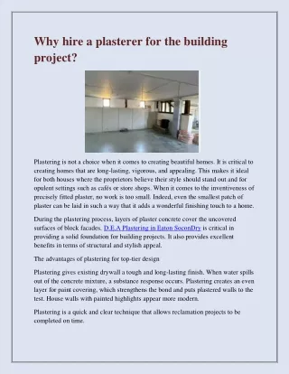 why hire a plasterer for the building project