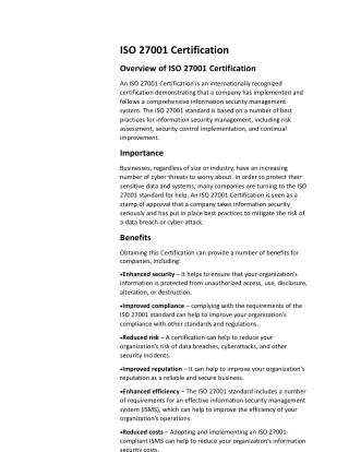 iso 27001 certification overview of iso 27001