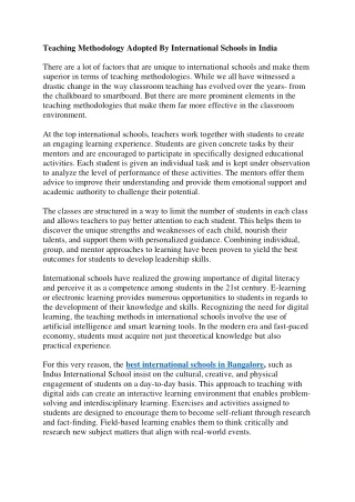 Teaching Methodology Adopted By International Schools in India