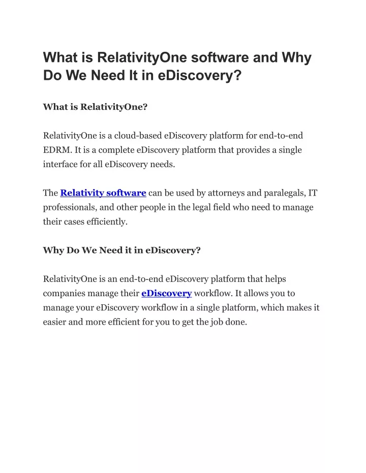 what is relativityone software and why do we need