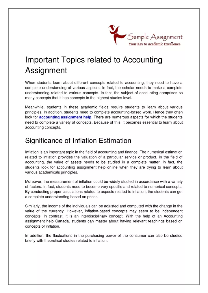 important topics related to accounting assignment