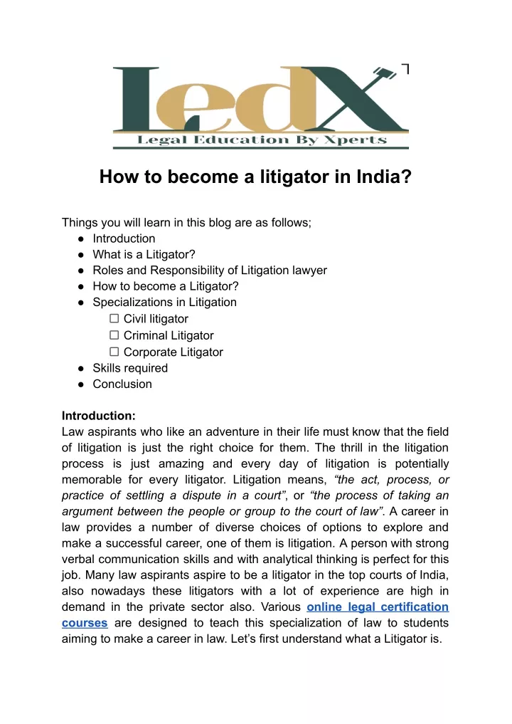 how to become a litigator in india