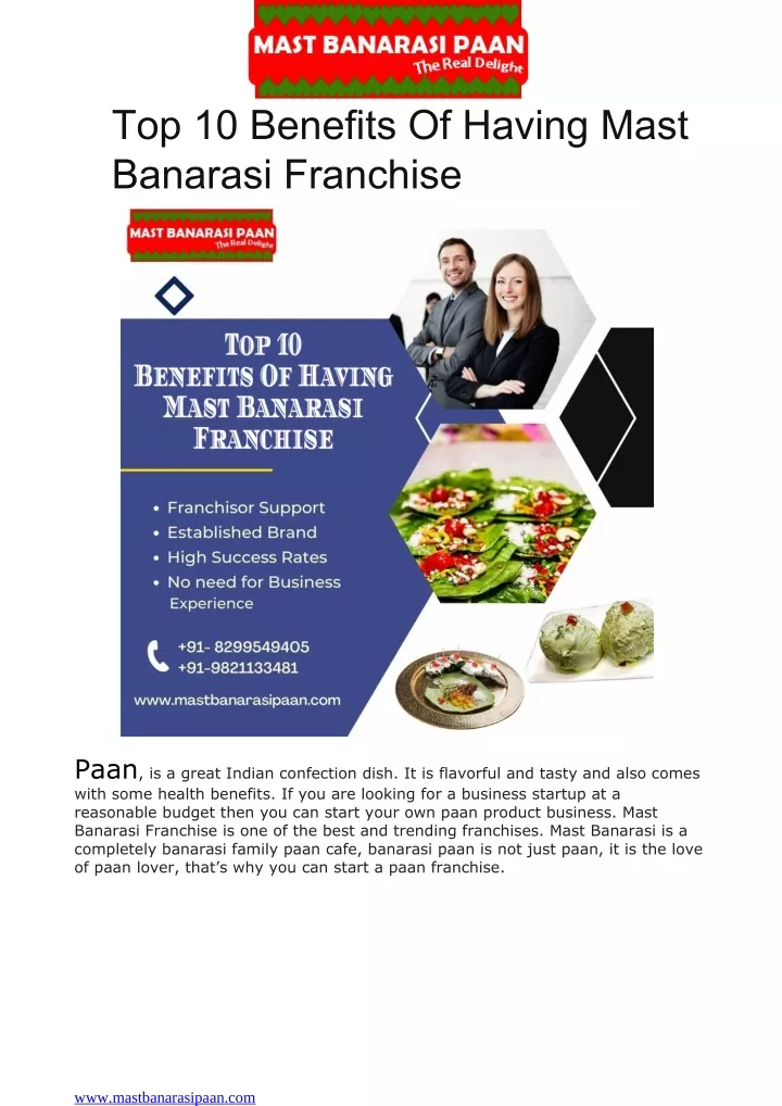 top 10 benefits of having mast banarasi franchise