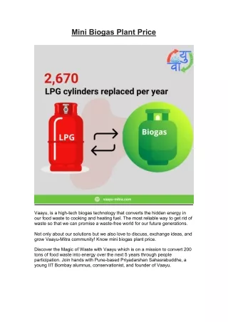 Mini biogas plant price
