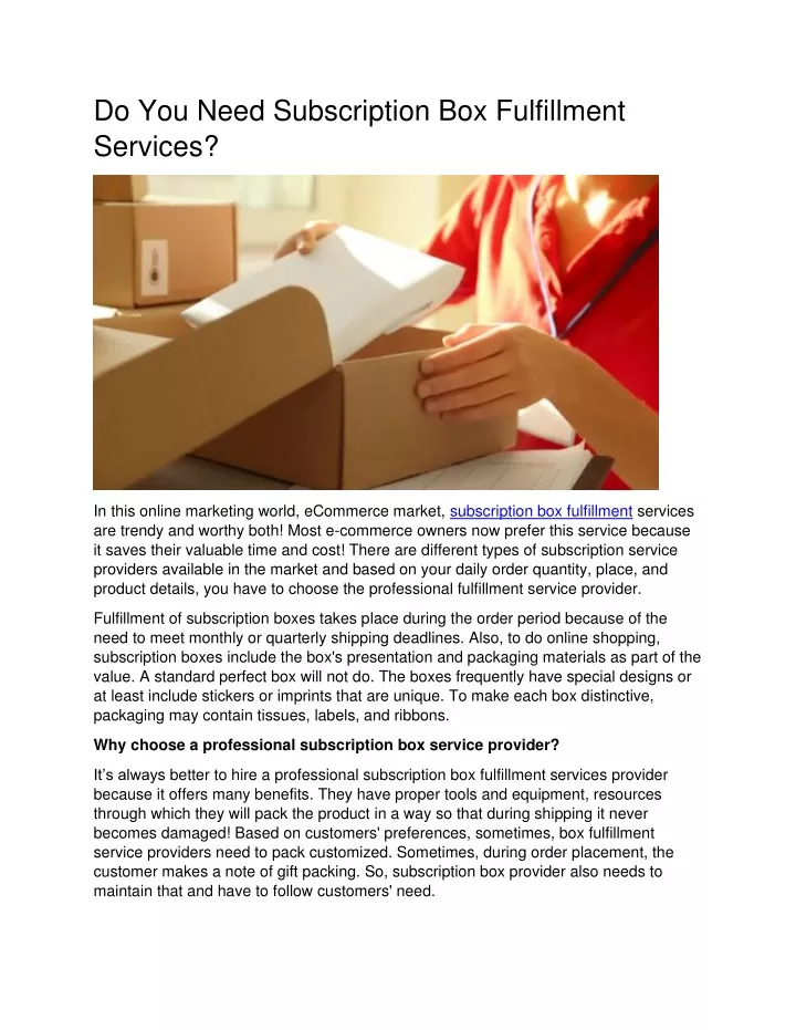 do you need subscription box fulfillment services