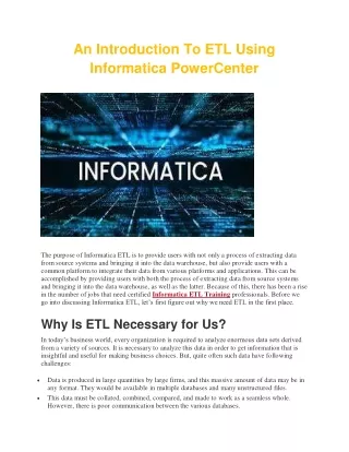 An Introduction To ETL Using Informatica PowerCenter
