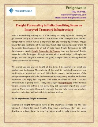 Freight Forwarding in India Benefiting From Transport Infrastructure
