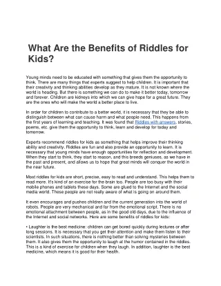What Are the Benefits of Riddles for Kids