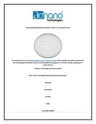nanotechnology based company in india ad nanotech