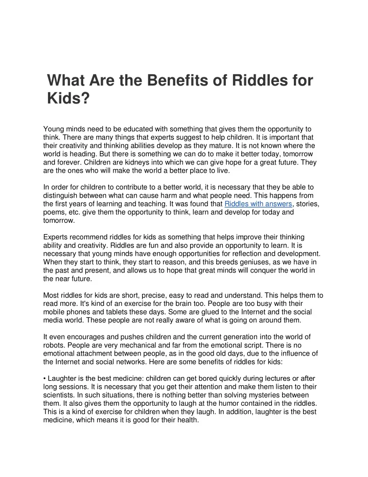 what are the benefits of riddles for kids