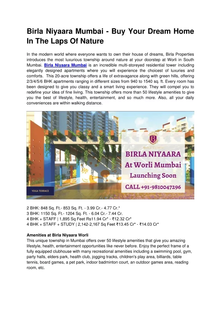 birla niyaara mumbai buy your dream home